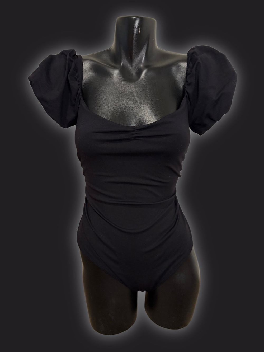 Free People Black Bodysuit with Puffy Sleeves Size Medium